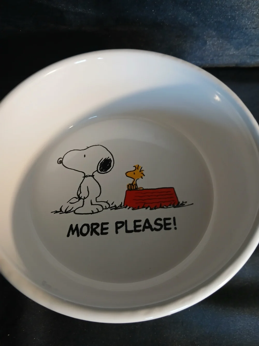 Ceramic Dog Bowl with Snoopy & Woodstock 'More Please' – White